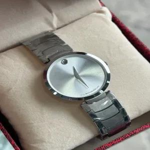 Silver Wrist Watches Mens Boys Style Quartz Casual Movado