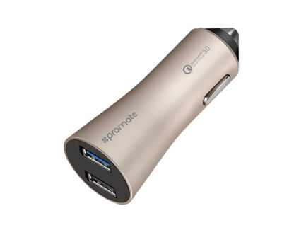 Promate Robust Car Charger with Qualcomm Quick Charge 3.0 Dual USB Port