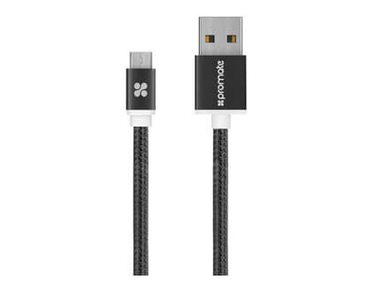 Promate Heavy Duty Mesh Armored Micro USB Sync and Charge Cable Black