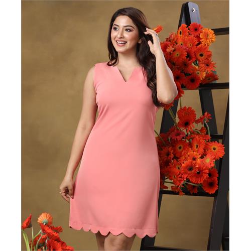 Scalloped Edged Mini Pink Dress