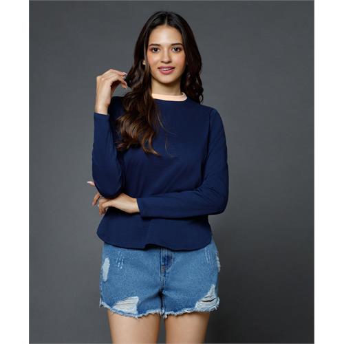 Long Sleeve Blue Crew Neck T-Shirt