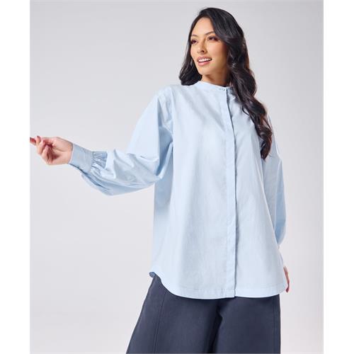 Mandarin Collar Cotton Oversized Shirt- Baby Blue