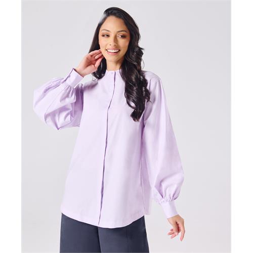 Mandarin Collar Cotton Oversized Shirt- Lavender