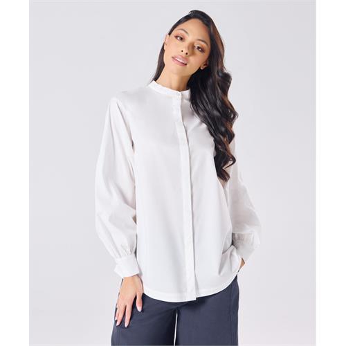 Mandarin Collar Cotton Oversized Shirt- Offwhite