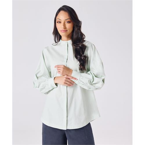 Mandarin Collar Cotton Oversized Shirt- Pastel Green