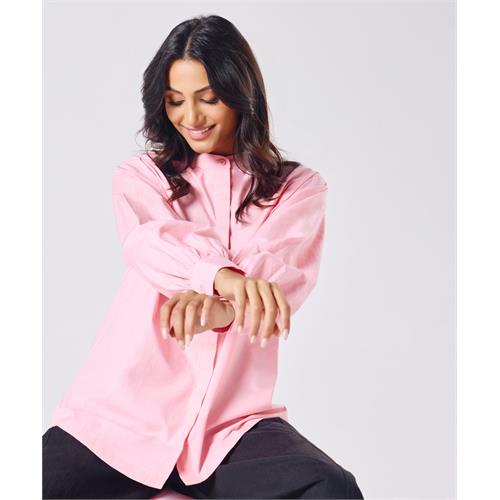 Mandarin Collar Cotton Oversized Shirt- Rose Pink