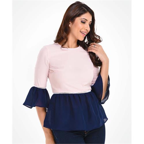 2 Tone Long Sleeved Peplum Top