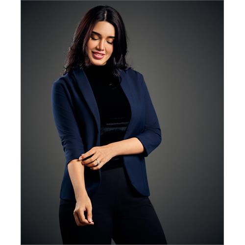 3/4 Sleeve Dark Blue Office Blazer