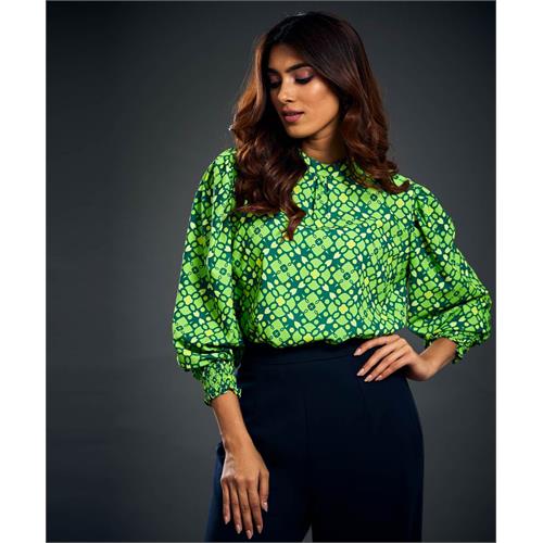 Allover Print Lantern Sleeve Blouse