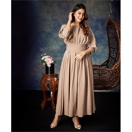 Ankle Brown Pleated Dress