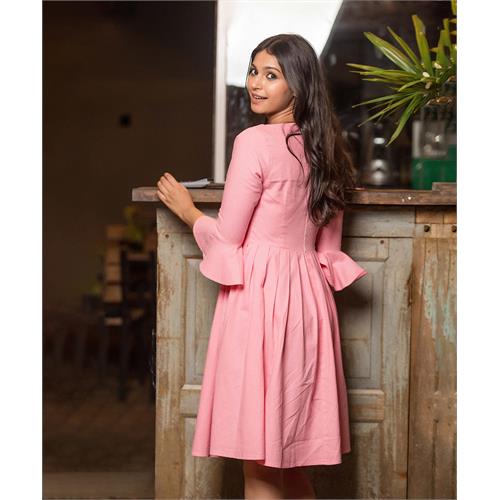 Arianna Pink Flared Sleeve Linen Dress