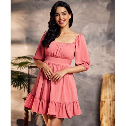 Back Tie Chiffon Mini Pink Dress