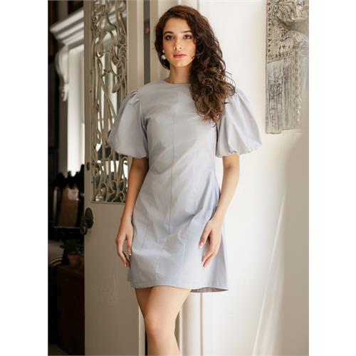 Back Tie Cotton Mini Grey Dress