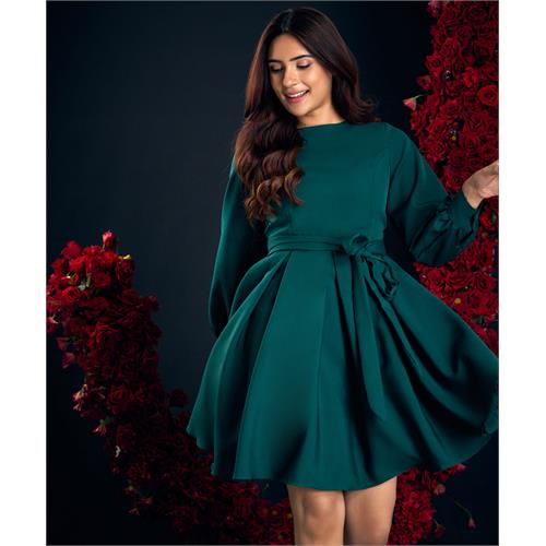 Back Vcut Skater Green Dress