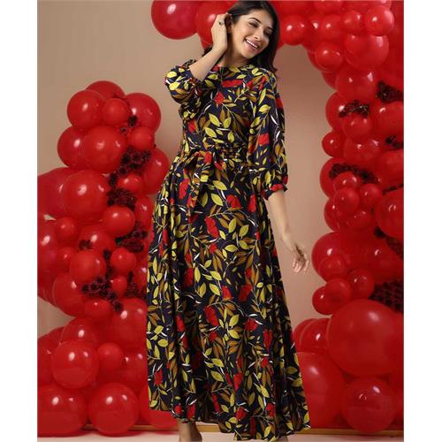 Balloon Sleeved Printed Maxi Dress