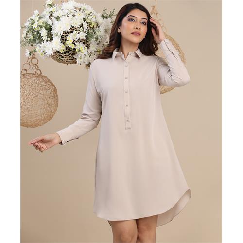 Beige Color Loose Fitted Shirt Dress