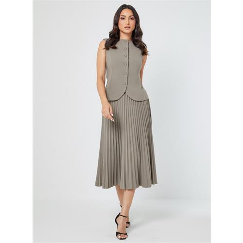 Beige Elegant Pleated Formal Skirt