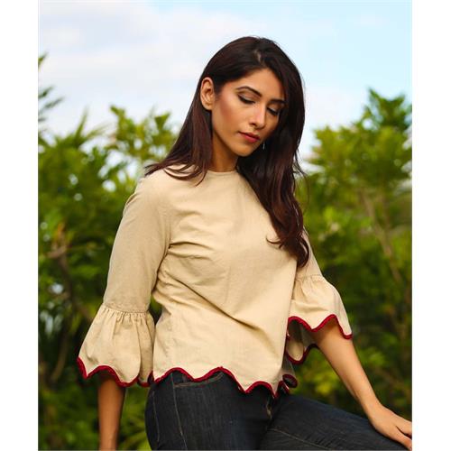 Beige Hem Detailed Top