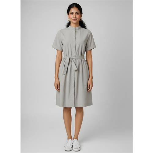 Beige Round Neck Shirt Dress