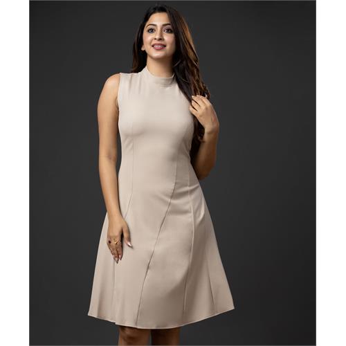 Beige Slanted Panel Skater Dress