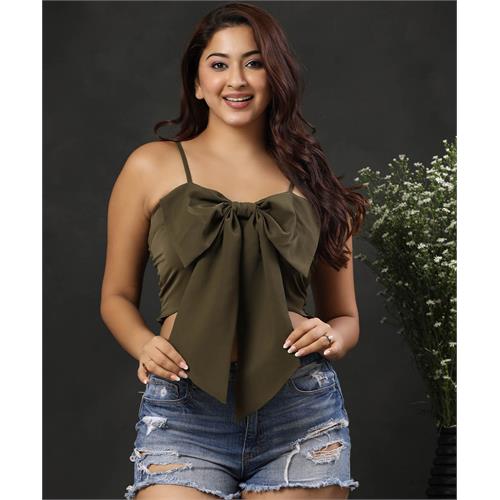 Big-Bow Front Crop Cami Green Top