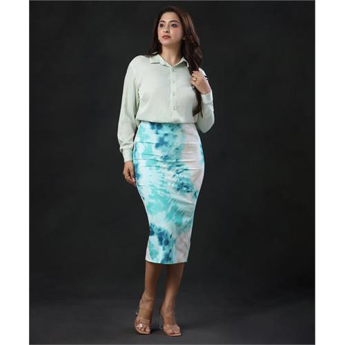 Bodycon Green Printed Midi Skirt