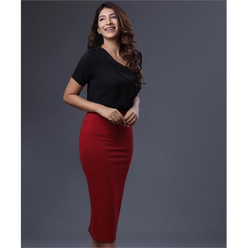 Bodycon Midi Ponte Red Skirt