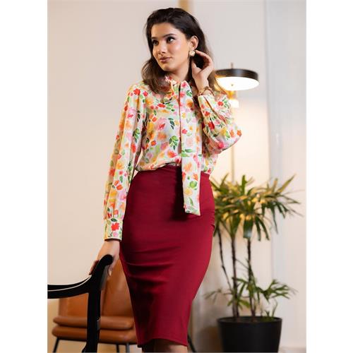 Body Con Ponte Skirt - Maroon