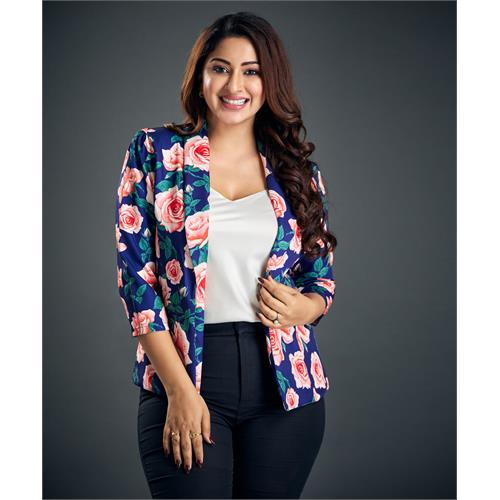 Bold Pink Rose Printed Floral Blazer