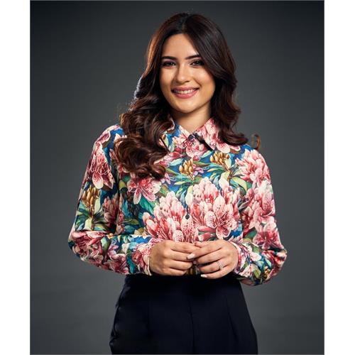 Bold Printed Longe Sleeve Chiffon Shirt