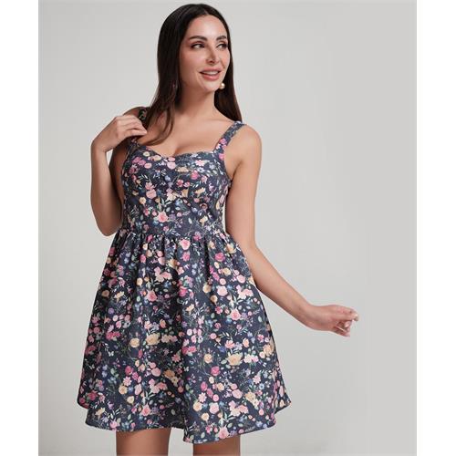 Bra Cut Printed Waist Gathered Dress