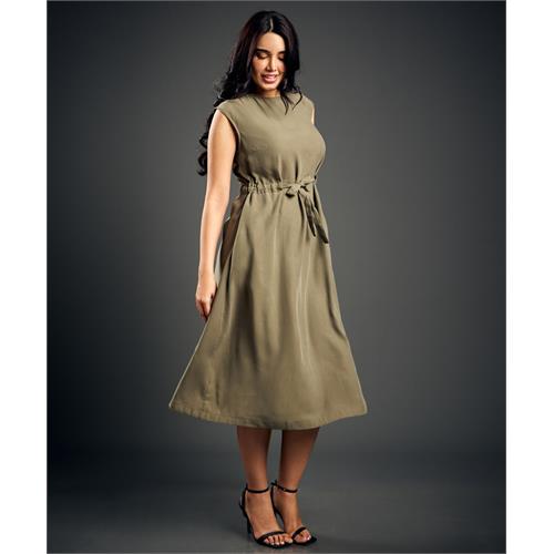 Brown Linen Midu Dress