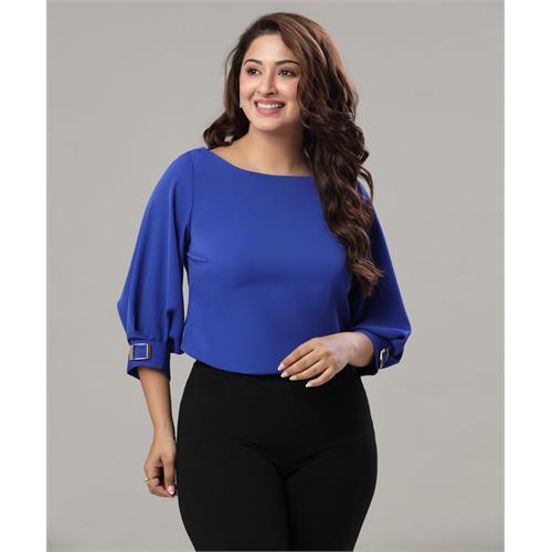 Buckle Attached Blue Chiffon Top