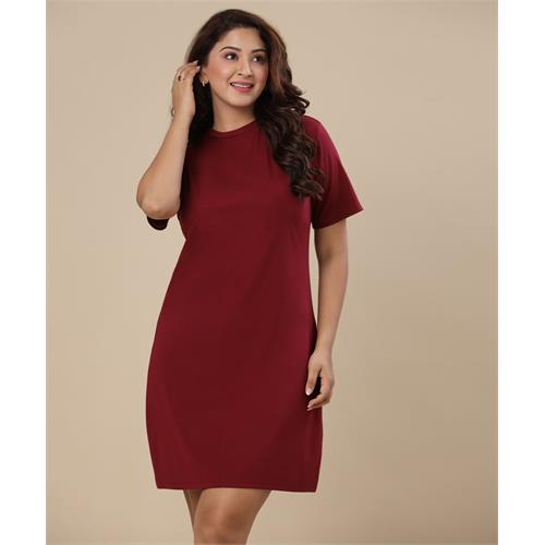 Casual Short Sleeve Maroon Tee Dress