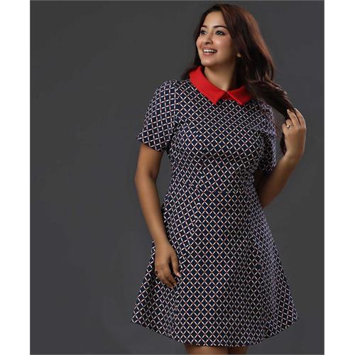 Check Printed Collared Work Wear Dress