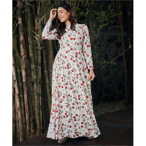 Cherry Printed Long Sleeve Maxi Dress