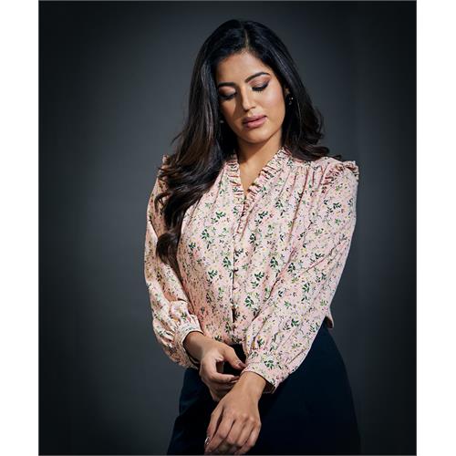Chiffon Beige Vneck Shirt Top