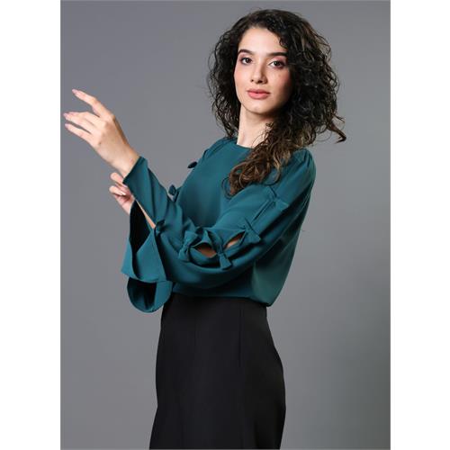Chiffon Bow Dark Green Top
