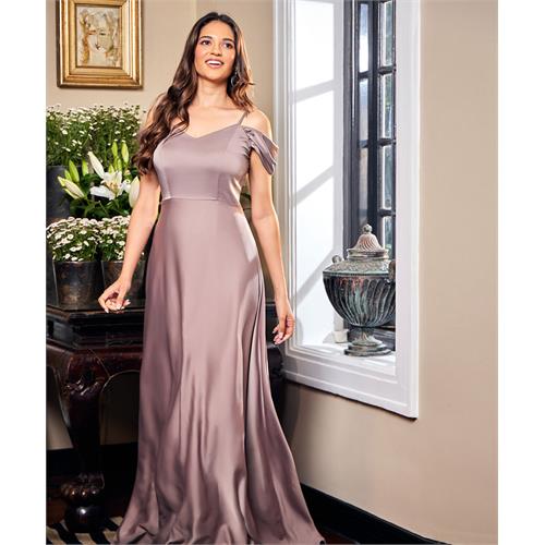 Chiffon Cold Shoulder Brown Maxi Dress