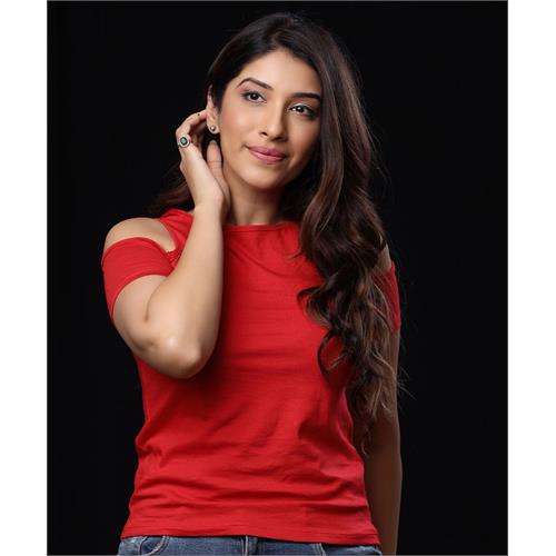 Cold Shoulder Crew Neck Red T-shirt