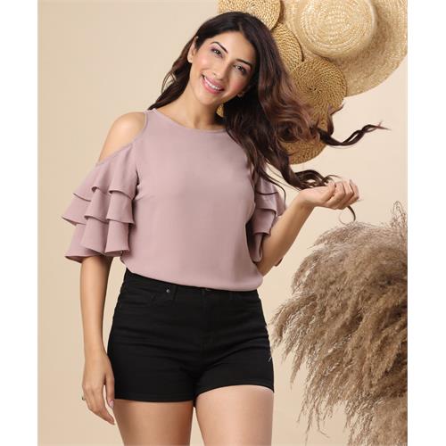 Cold Shoulder Sleeve Flared Chiffon Top