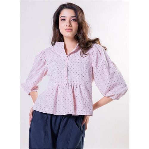 Collar Band Attached Half Sleeve Cotton Top