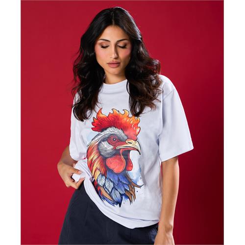 Colourful Rooster Printed Oversized Tshirt