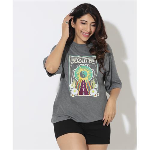 Cosmic Rays Printed Oversize Gray Marl TShirt