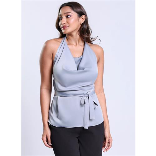 Cowl Neck Light Grey Satin Top