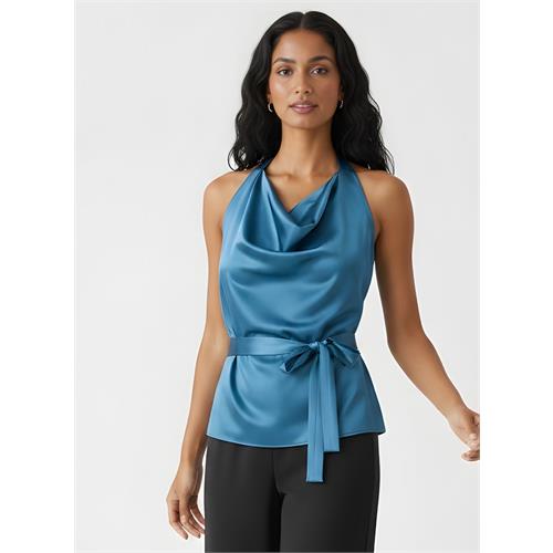 Cowl Neck Teal Blue Satin Top
