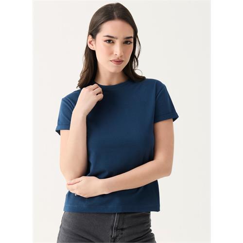 Crew Neck Turnup Sleeve Blue T-shirt