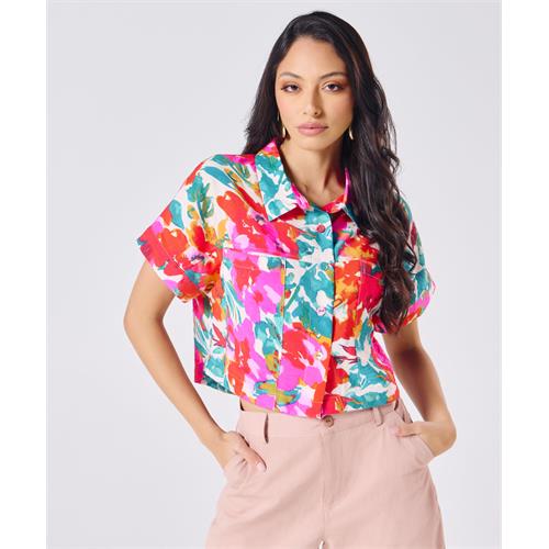 Crop Cotton Printed Shirt With A Classic Collar