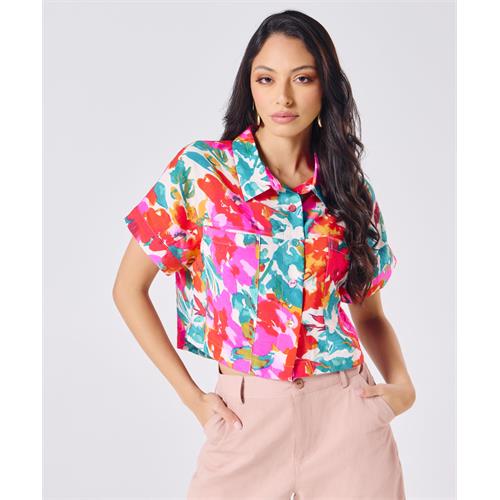 Crop Printed Shirt With A Classic Collar