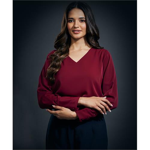 Cuff Scalloped Chiffon Top-Maroon